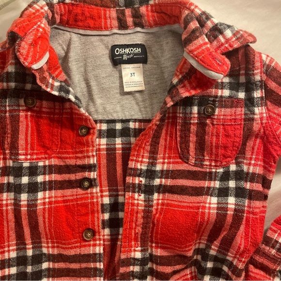 OshKosh B’Gosh 3T Red Plaid Flannel Button Down Long Sleeve Shirt PRELOVED - Picture 1 of 5